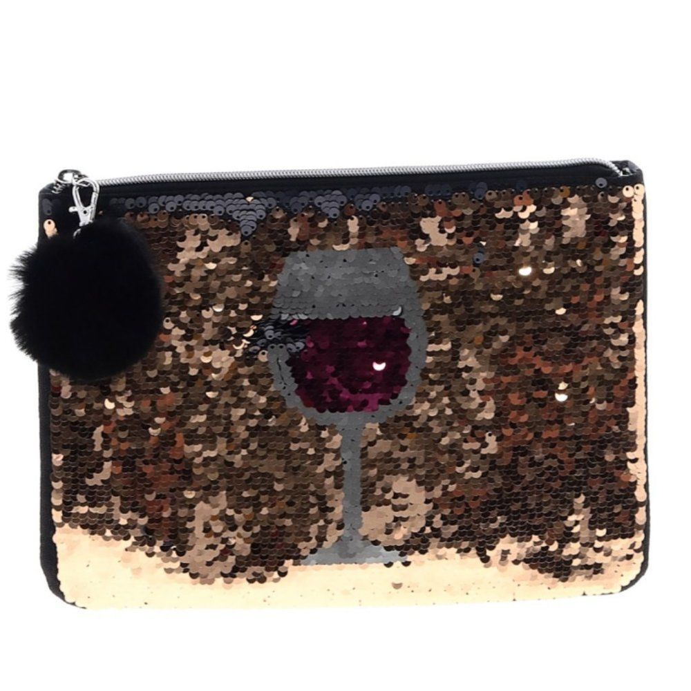 Stella & Dot Wine Glass Clutch with Detachable Pom Pom